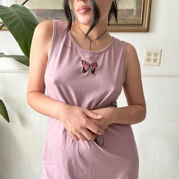 Vintage Y2K Pink Butterfly Dress Size XL - Picture 2 of 4